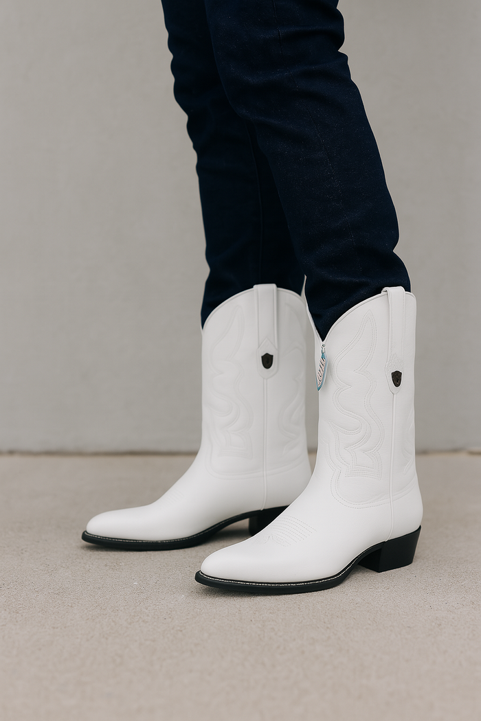 Mens White Western Cowboy Boots - Genuine Leather - Handcrafted Rodeo Style-New Designer Collection