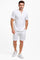 Men’s White Embroidered Short Set – Casual Summer Outfit with V-Neck Shirt and Matching Shorts