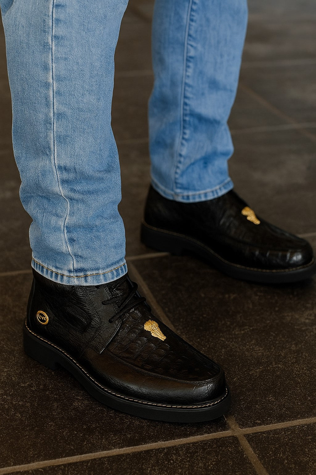 Men's Wild West Boots Caiman and Ostrich Skin Shoe 2ZA050205-New Designer Collection - 6