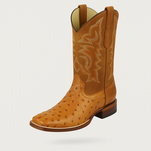 Men's Los Altos Ostrich Skin Wide Square Toe Boots - B-New Designer Collection