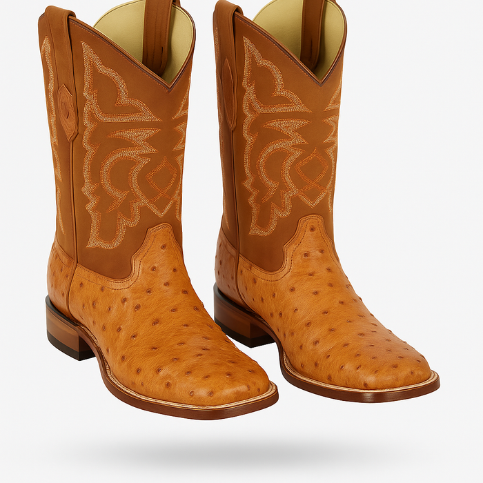 Men's Los Altos Ostrich Skin Wide Square Toe Boots - B-New Designer Collection