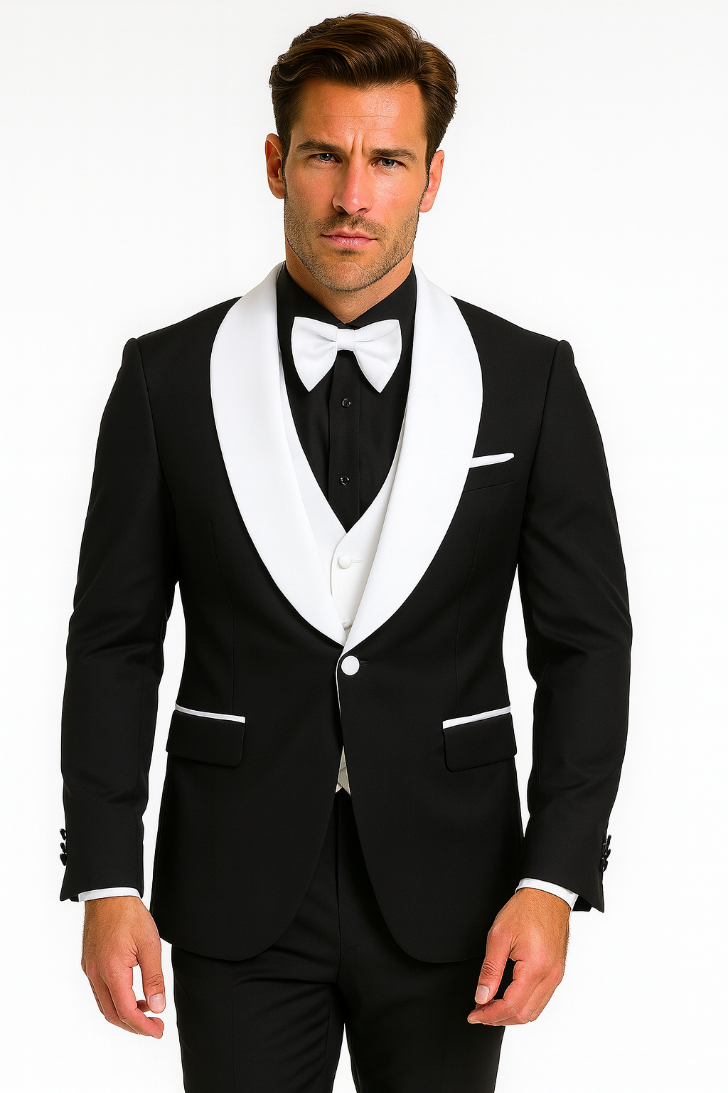 Mens Black Dinner Jacket - Two Toned Color Blazer - Black and White Lapel Sport Coat - Coat Size 38
