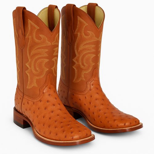 Men's Los Altos Ostrich Skin Wide Square Toe Boots - B-New Designer Collection