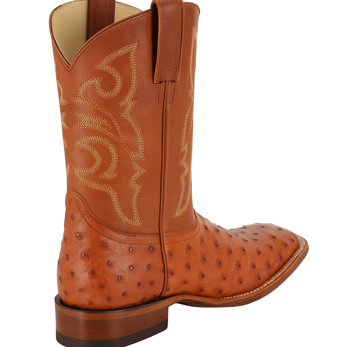 Men's Los Altos Ostrich Skin Wide Square Toe Boots - B-New Designer Collection