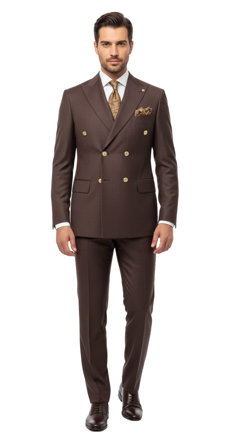 Mens Double Breasted Suits Gold Buttons -  Brown Suit - Double Breasted Blazer - 36 Regular Jacket+30 Waist Adjustable 26to32)Height: 5'7"-6')(Neck: 14.5-16:S)