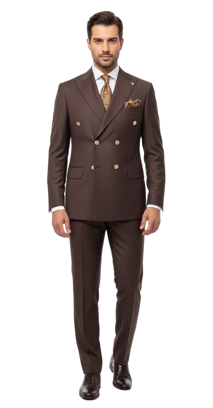 Mens Double Breasted Suits Gold Buttons -  Brown Suit - Double Breasted Blazer
