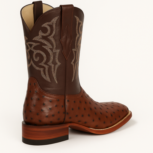 Men's Los Altos Ostrich Skin Wide Square Toe Boots - B-New Designer Collection