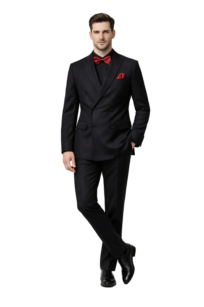 Ultra Slim Fit Double Breasted Charcoal Suit - Narrow Leg Pants - Gucci Cut - Tapered Jacket