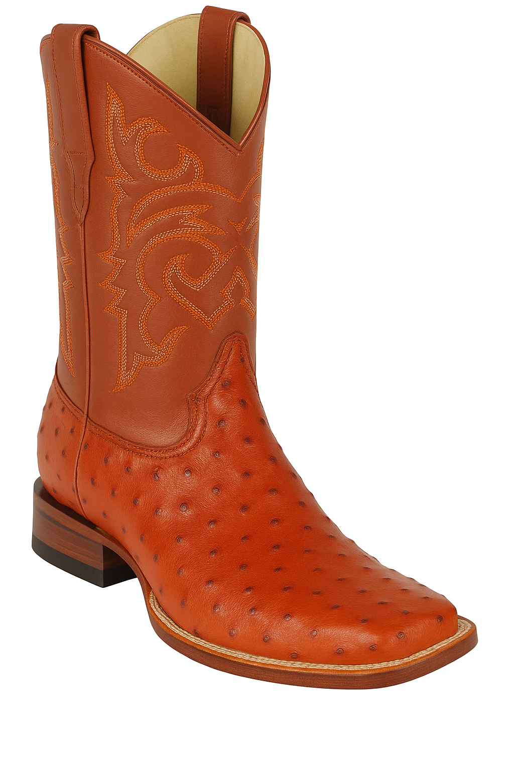 Men's Los Altos Ostrich Skin Wide Square Toe Boots - B-New Designer Collection - Amber