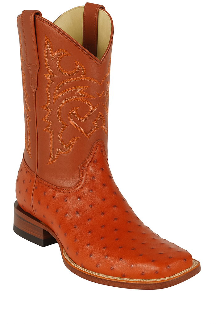 Men's Los Altos Ostrich Skin Wide Square Toe Boots - B-New Designer Collection