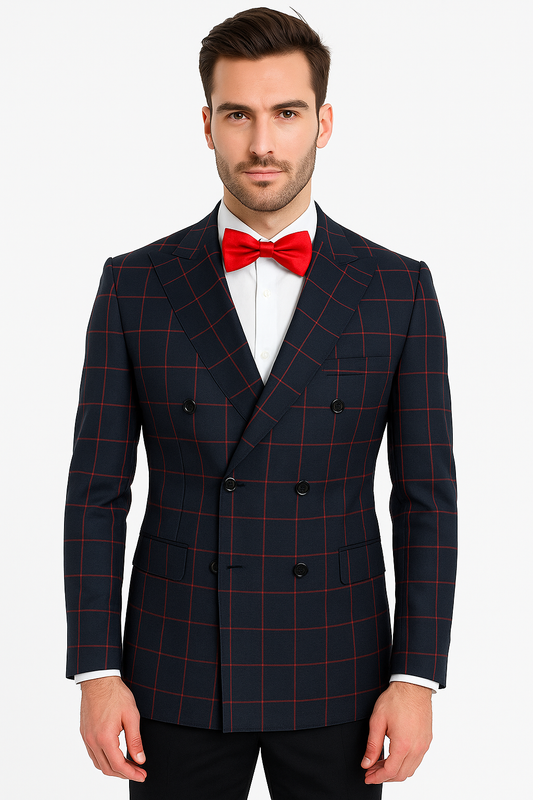 Double Breasted Suit in Black and Red Plaid Window Pane Suit - Gangster Suit 1920s Suit