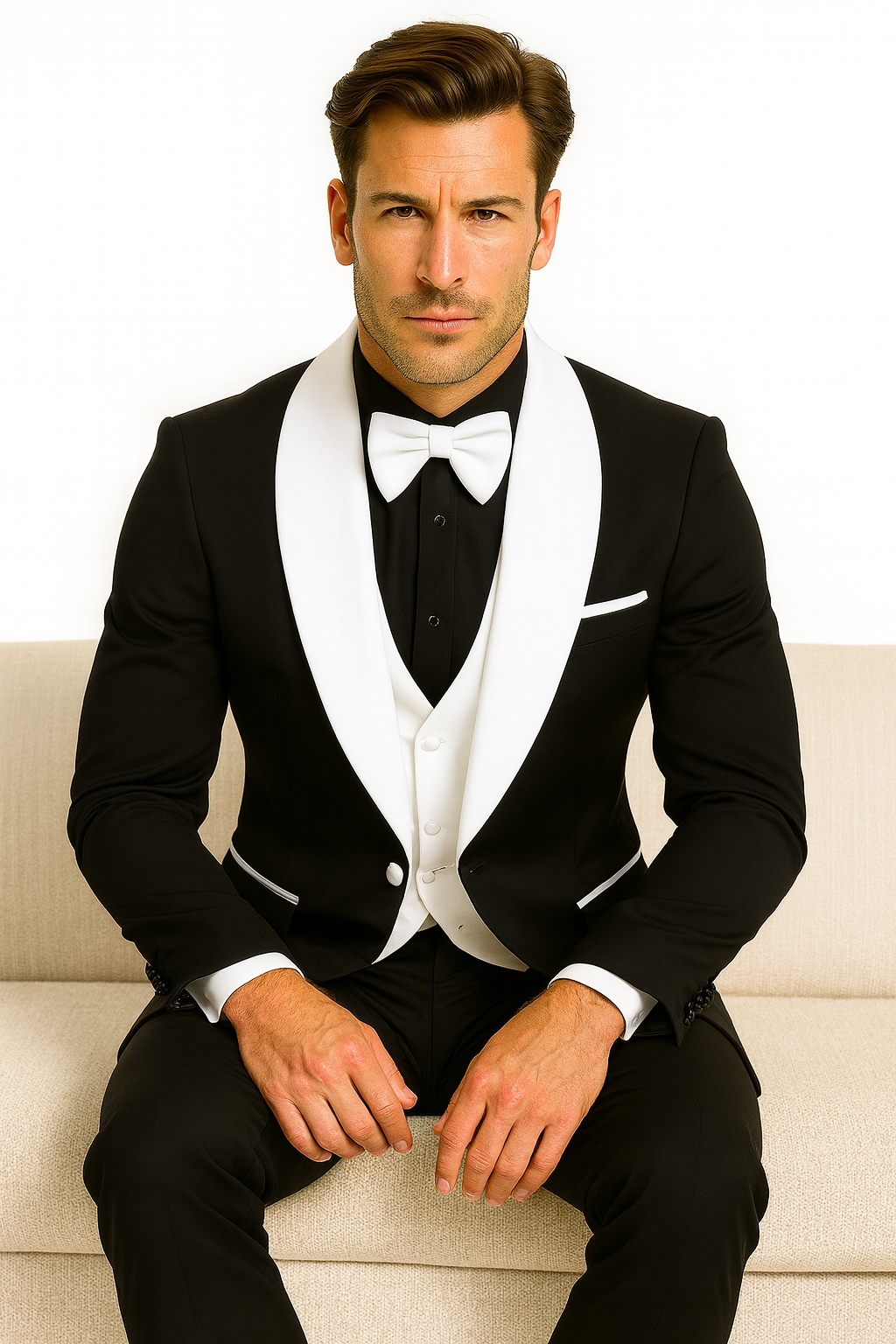 Mens Black Dinner Jacket - Two Toned Color Blazer - Black and White Lapel Sport Coat - Coat Size 38