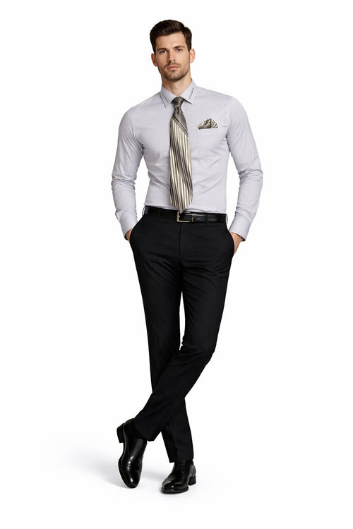 French Cuff + Tie + Handkerchief Men's Dress Shirt With Tie