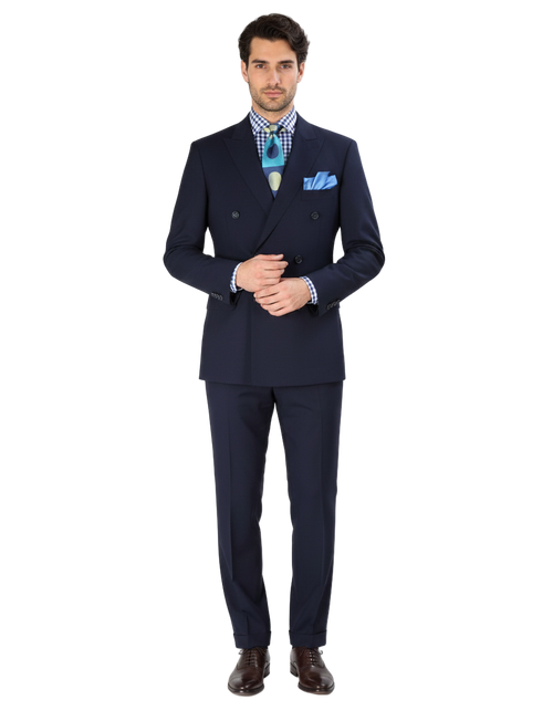 Double Breasted Suits - Vested Suits Wool Fabric - Apolo King Brand - Navy Suit