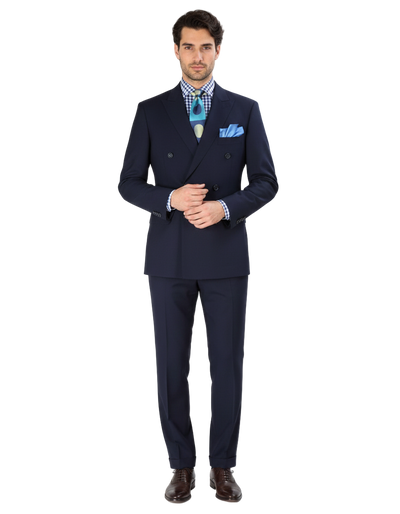 Double Breasted Suits - Vested Suits Wool Fabric - Apolo King Brand - Navy Suit