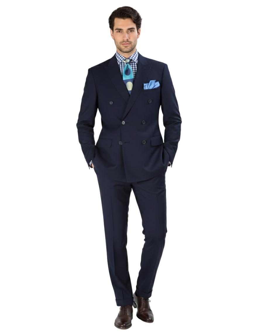 Double Breasted Suits - Vested Suits Wool Fabric - Apolo King Brand - Navy Suit - 34 Short or Extra Small