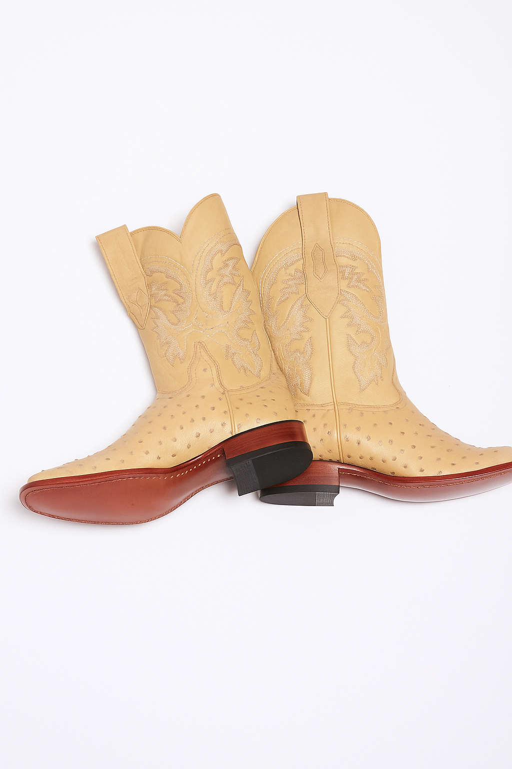 Men's Los Altos Ostrich Skin Wide Square Toe Boots - B-New Designer Collection - Amber