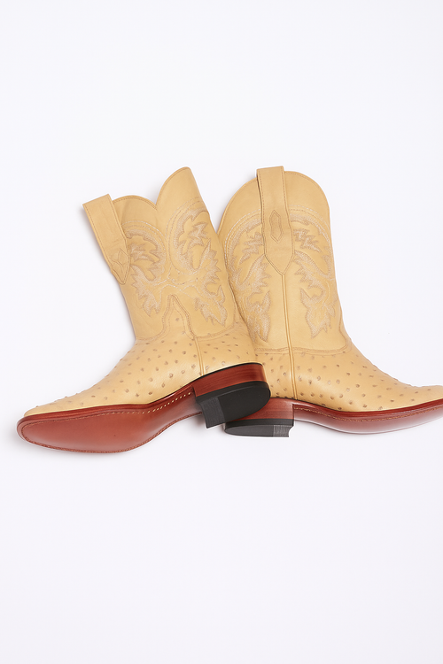 Men's Los Altos Ostrich Skin Wide Square Toe Boots - B-New Designer Collection