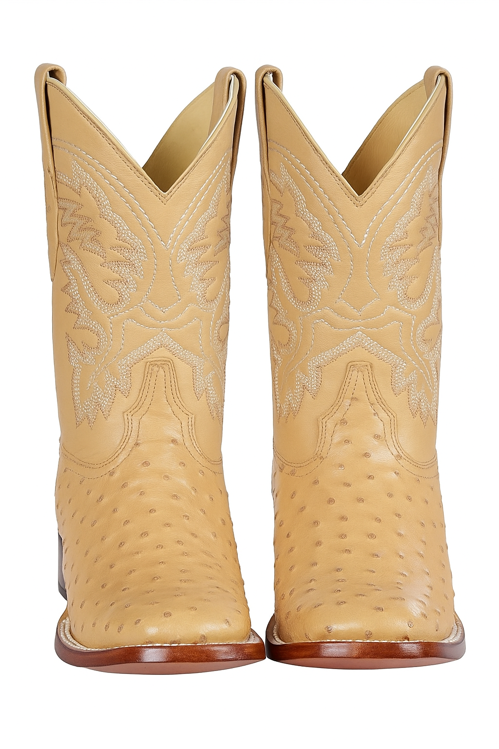 Men's Los Altos Ostrich Skin Wide Square Toe Boots - B-New Designer Collection - Amber