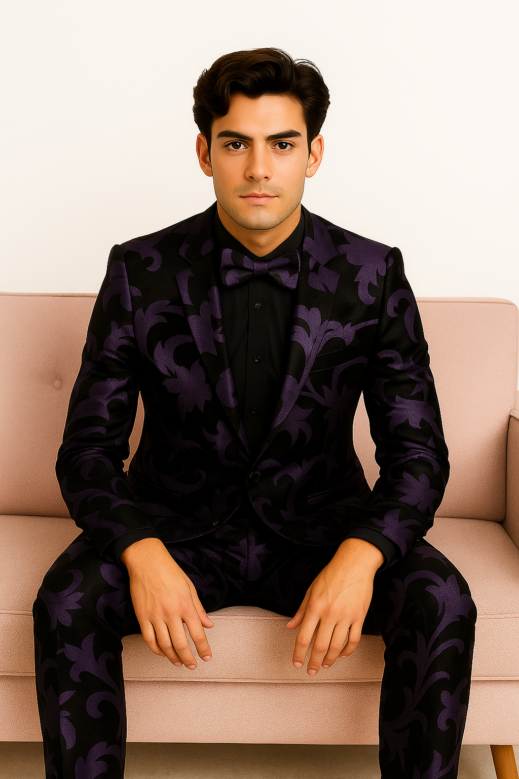 Mardi Gras Suit - Purple and Black Paisley Tuxedo Dinner Jacket + Matching Pants - Slim Fitted - 34 Short or Extra Small