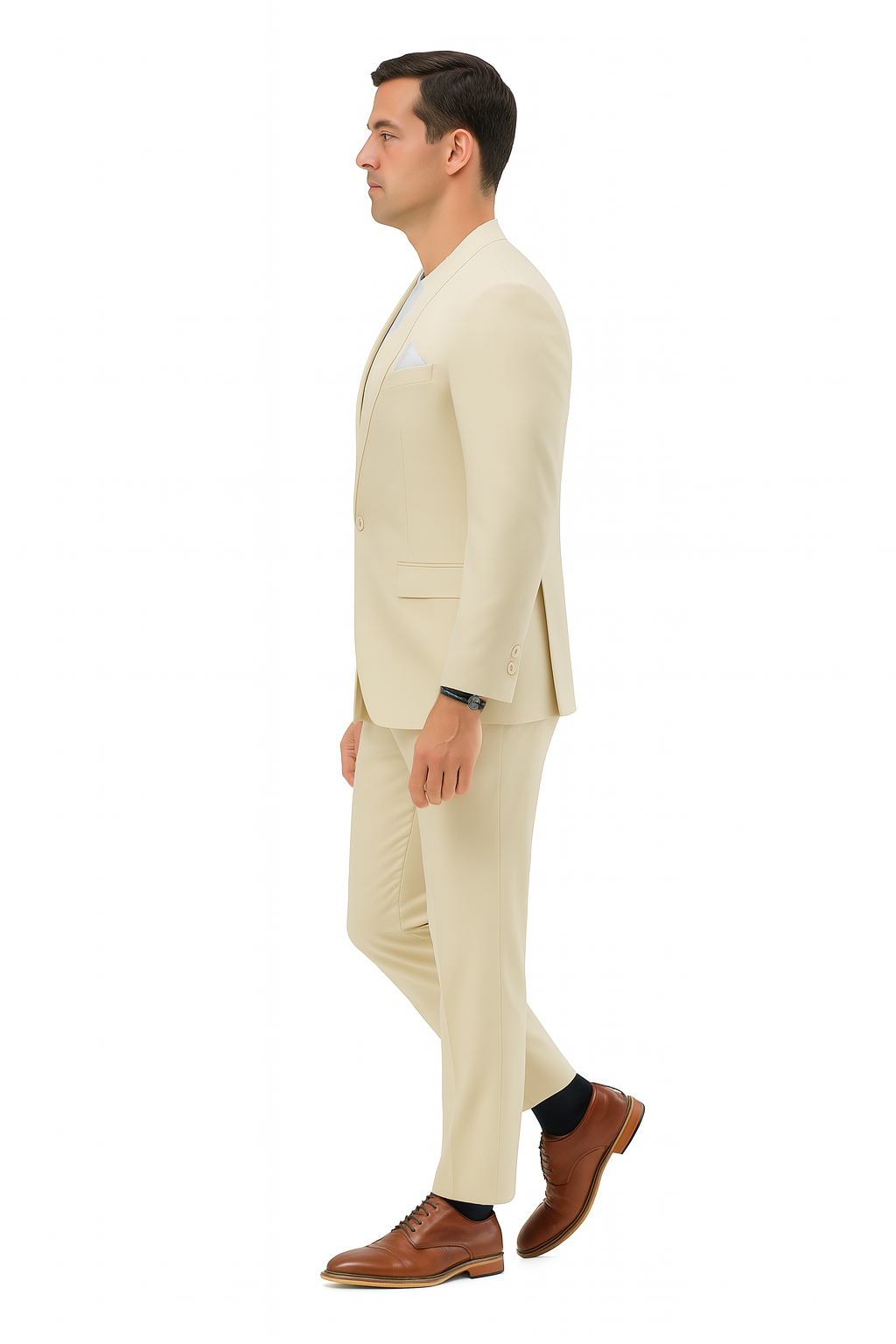 Mens Two Piece Linen Suit Relaxed Hybrid Fit No Collar - 34 Short or Extra Small