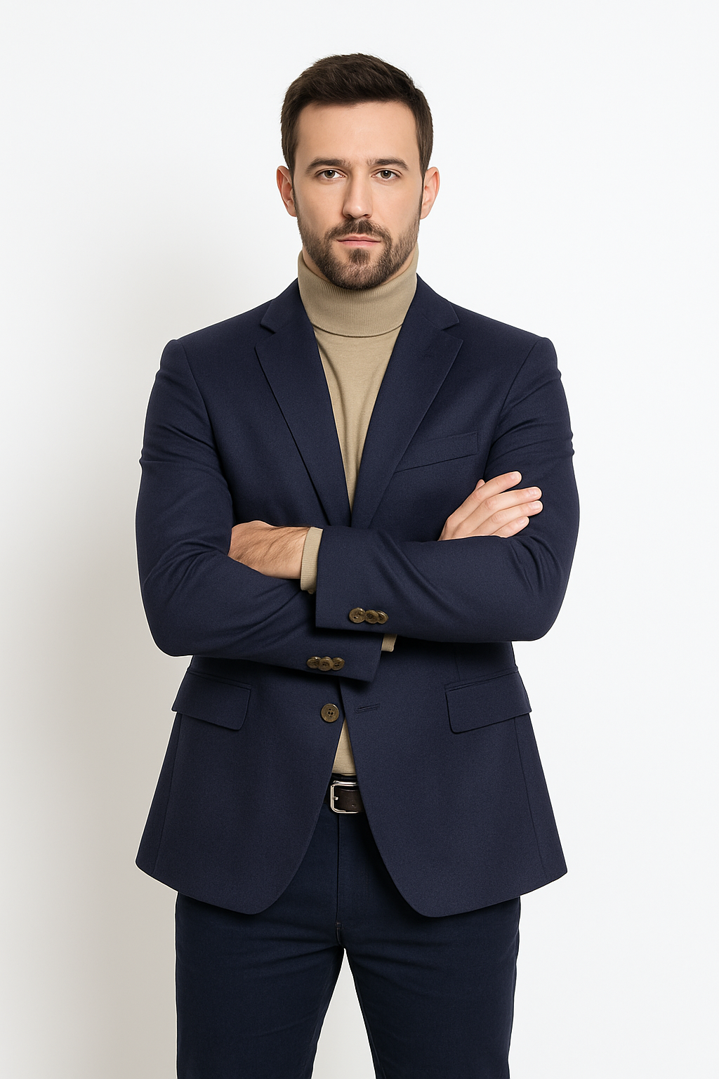 Mens Two Button Navy Cashmere Jacket with Notch Lapel - 36 Short
