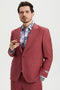 Men's One Button Peak Lapel Side Vent Flat Front Pant Suit in Coral Blush