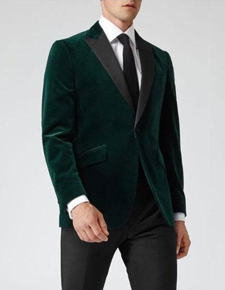 Green velvet suit Many Styles & Brands $99UP Men's Dark Green Velvet Slim Fit Casual Blazer On Sale - S Or Small