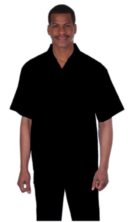Mens Walking Suits Casual Two Piece Sets Summer Short Sleeve Shirt & Pants Casual Two Piece Mens Walking Outfit For Sale Pant Sets Casual Suit Set Men's Suit 100% Mens Linen Suit - Fabric - Black - L Or Large