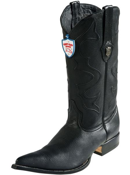Men's Black Wild West Elk Leather 3x Toe Handmade Dress Cowboy Boot Cheap Priced For Sale Online With Replaceable Heel Cap - 6.0 Standard / D / Medium