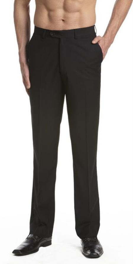 Men's Dress Pants Trousers Flat Front Slacks Black - dress size pants : 28 Unfinished bottom
