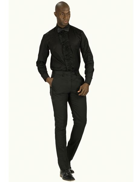 Men's Slim Fit Tuxedo Shirt With Ruffled Center, Removable Buttons Also Available In Black