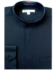 Fashion Hidden Buttons French Cuff Mandarin Collarless Dress Shirts Preacher Round Style Black Men's Dress Shirt main image 0