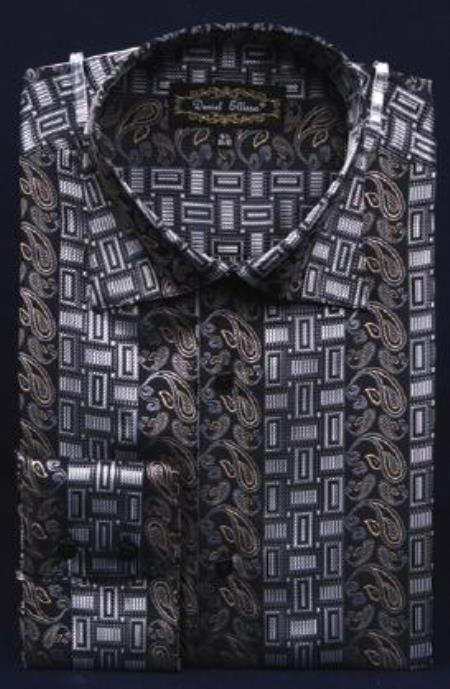 Black Button Cuff Club Clubbing Clubwear Fashion Men's Dress Shirt Night Club Outfit Guys Wear For Men Clothing Fashion - M Or Medium