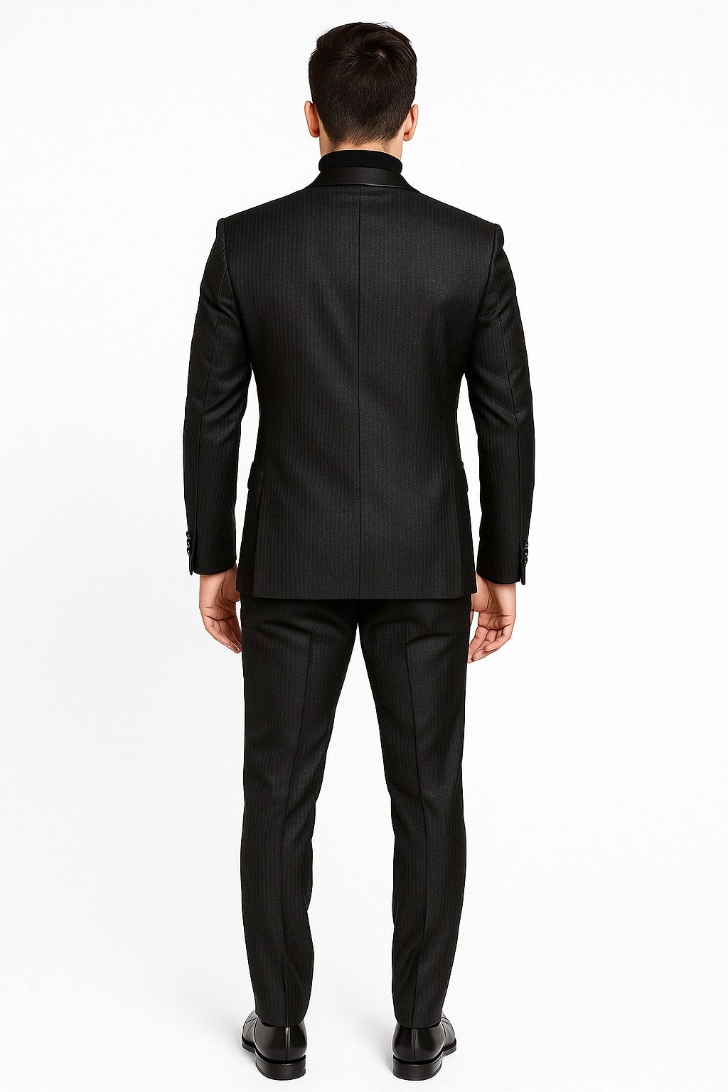 Mens Black Glitter Stripe Tuxedo with Satin Shawl Lapel â€“ Slim Fit Formal Party Suit - 34 Short or Extra Small