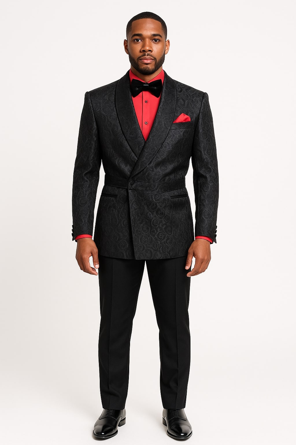 Mens Black Paisley Tuxedo Jacket with â€“ Elegant Formalwear Smoking Jacket - 34 Short or Extra Small