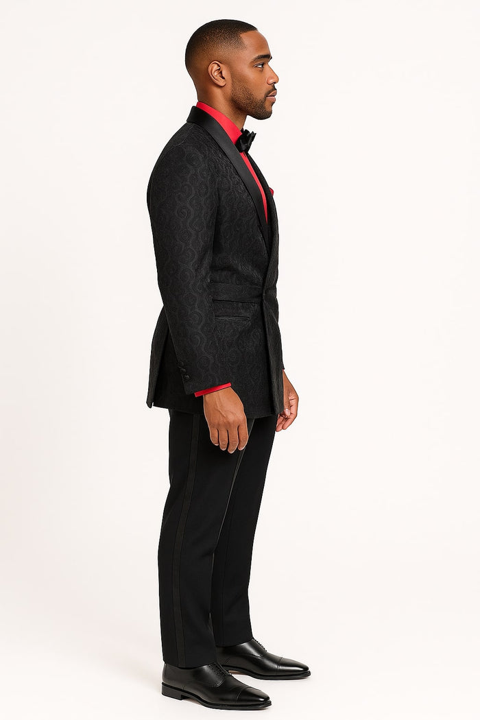 Mens Black Paisley Tuxedo Jacket with â€“ Elegant Formalwear Smoking Jacket