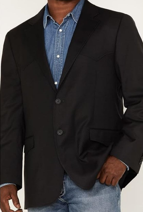 Mens Black Blazer With Blue Jeans and Black Cowboy Hat - (3 Items Package)