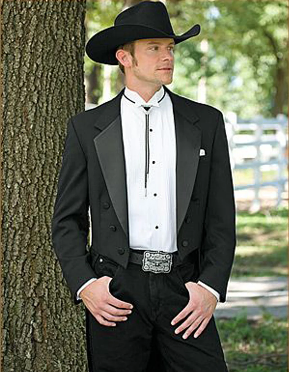 Mens Western Cowboy Tail Tuxedo in Black - 38 Short Jacket+32 Waist Adjustable 28to34)(Height: 5 4 to5 7 )(Neck  15-16.5)S-M)