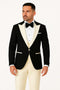 Mens Black and Ivory Tuxedo with Wide Shawl Lapel – 3 Piece Black and off White Lapel ! Vested Suit