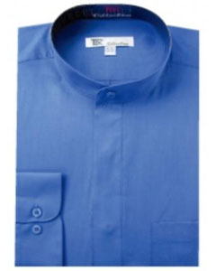 Band Collarless Blue Men's Dress Shirt