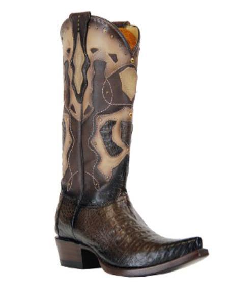 Men's Brown Snip Toe Leather Saddle Vamp Dress Cowboy Boot Cheap Priced For Sale Online - 6EE