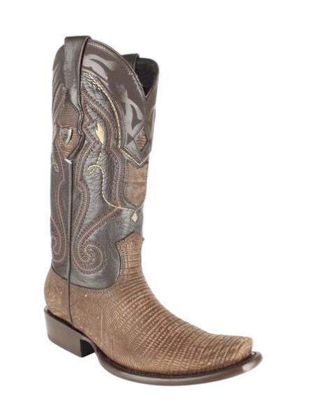 Men's Wild West Genuine Teju Lizard Skin Dubai Toe Leather Dress Cowboy Boot Cheap Priced For Sale Online Sanded Brown Handmade - 6.5 Standard / D / Medium
