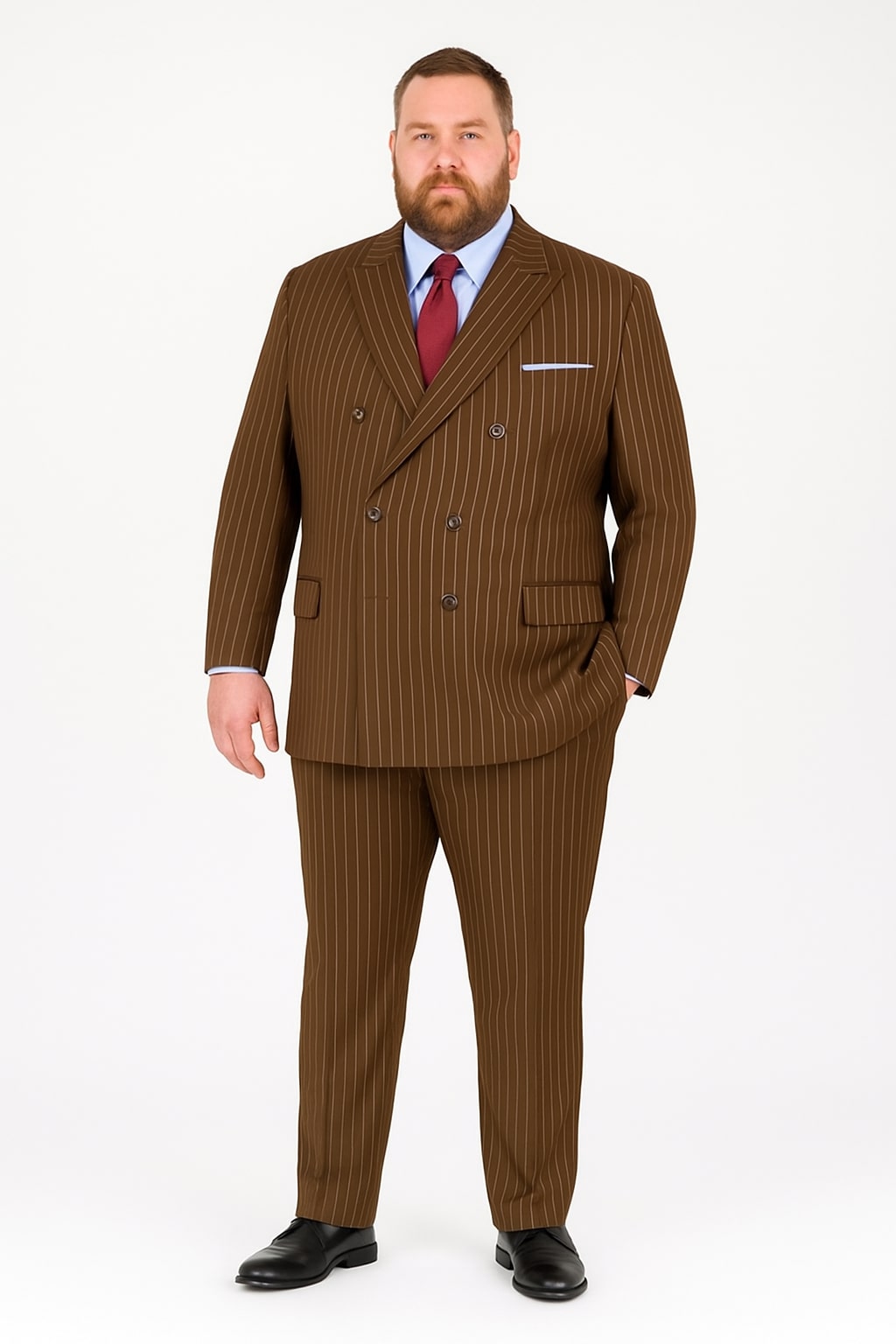 Mens Brown Pinstripe Double-Breasted Suit – Classic 6-Button Business and Vintage Style - 34 Short or Extra Small