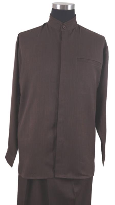 Men's Chocolate Brown High Mandarin Banded Walking Set - L 34 Waist