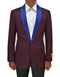 Mens Royal Blue Prom 2025 Tuxedo - Mens One Button Contrast Shawl Collar Dinner Jacket Burgundy & Royal