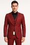 Mens Burgundy Plaid Three-Piece Suit – Ultra Slim Fit Checkered Windowpane Redish 544-10