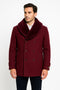 Mens Burgundy Double-Breasted Overcoat with Faux Fur Shawl Collar – Slim Fit Peacoat - Alberto Nardoni Signature