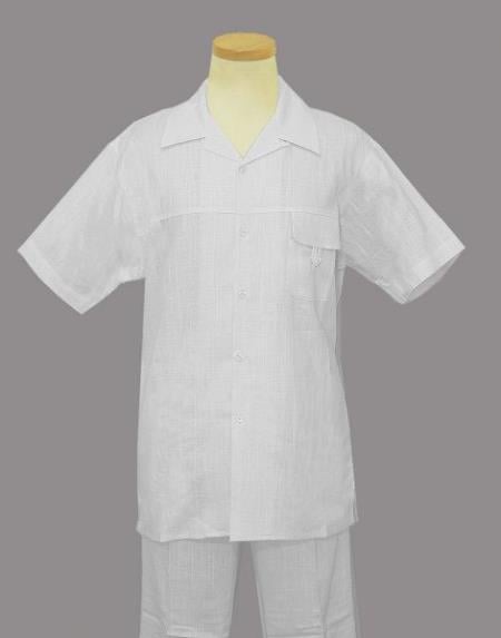 Mens Linen Suit / Cotton French Cuffs 2 Piece Summer Casual Two Piece Mens Walking Outfit For Sale Pant Sets Casual Suit Short sleeve Shirt + Pants White all white outfits for men - XXXL or 3XL