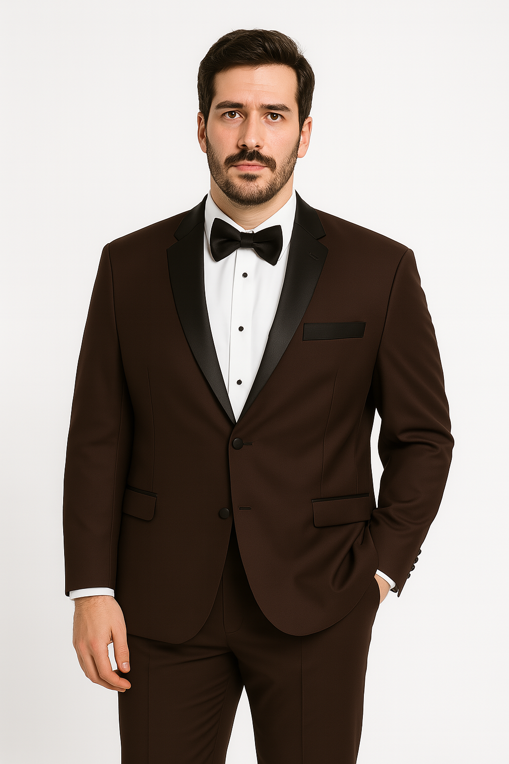Mens Chocolate Brown Tuxedo with Black Satin Peak Lapel â€“ Formal Wedding and Prom Suit